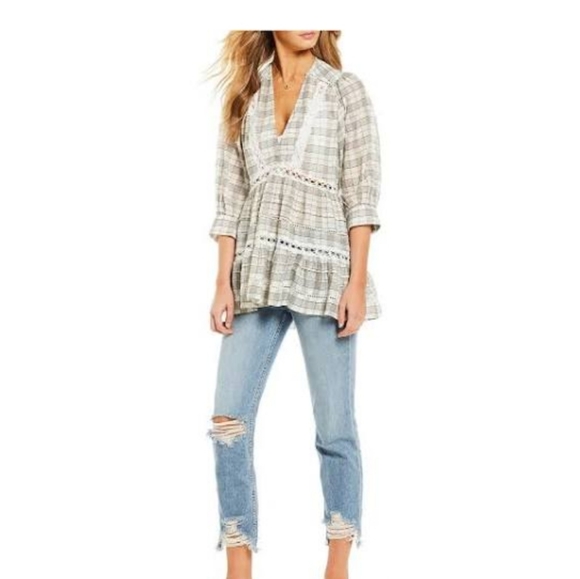 FREE PEOPLE TIME OUT LACE TUNIC BLOUSE - Picture 3 of 12